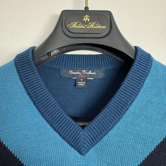 NWOT Boys Brooks Brothers V-Neck Sweater Blue Navy Teal Color Block Small - Picture 2 of 5